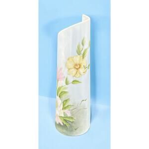 Vintage Japanese Sakura Modern Wave Porcelain Vase Floral Design Mid Cent 10"